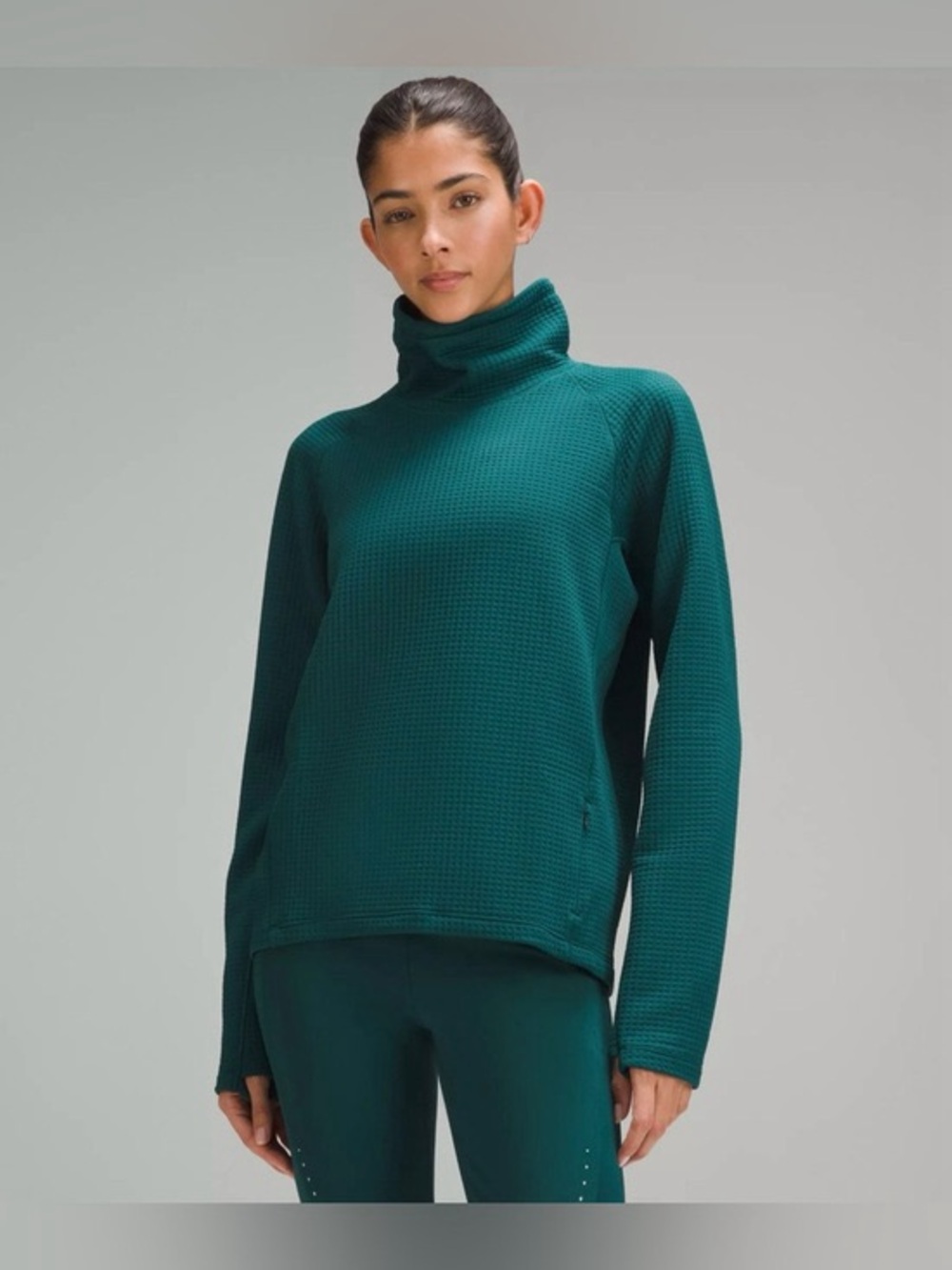 Lululemon Waffle-Knit Funnel-Neck Long-Sleeve, Size 4 in Storm Teal